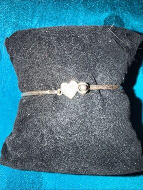 Delicate Heart Charm Bangle Bracelet -Silvertone with crystals